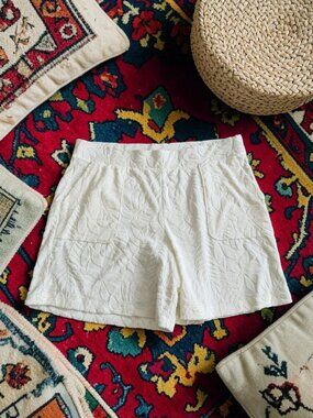 CHICOS White Terry Botanical Print Shorts Size XL